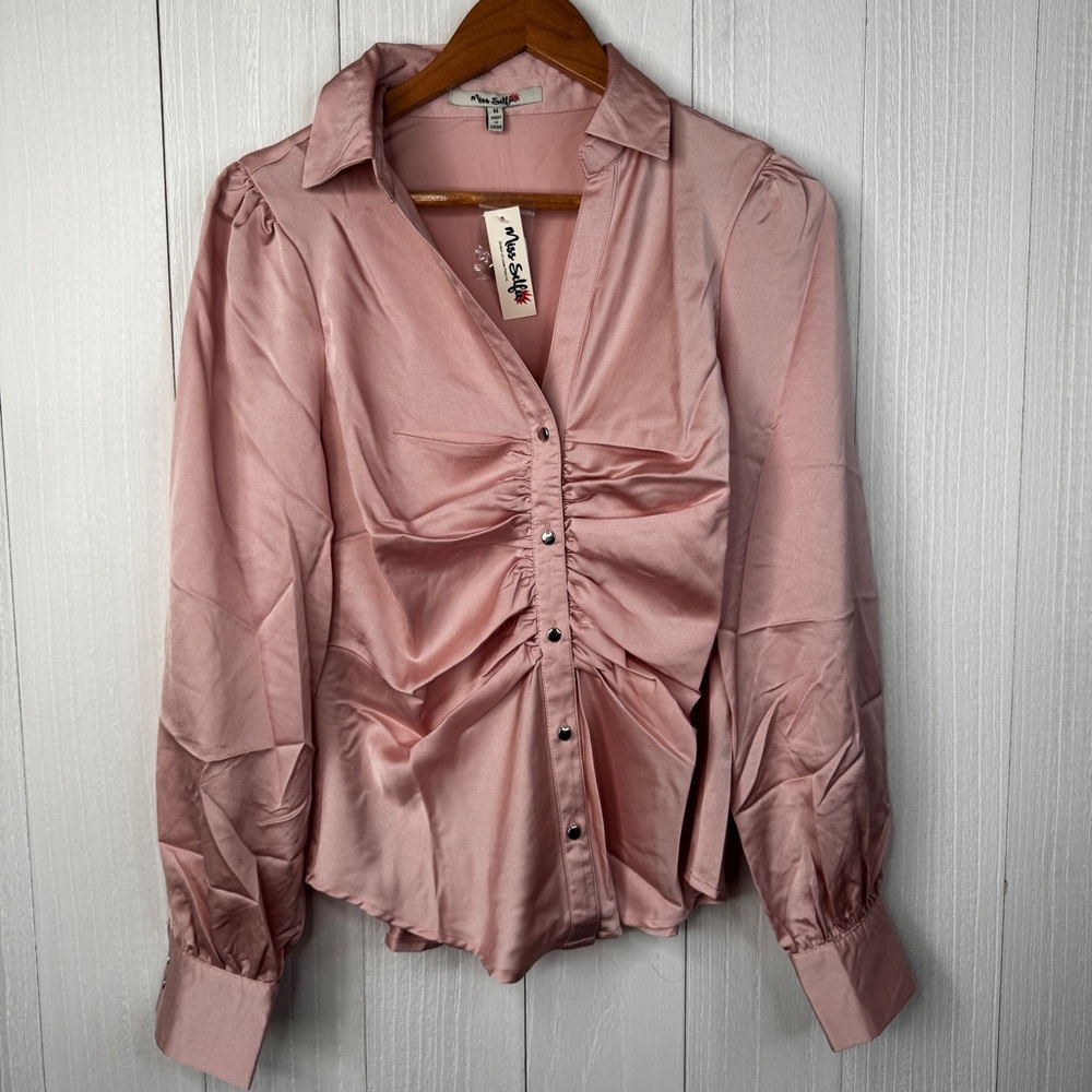 Miss Selfie Long Sleeve Pink Blouse - M